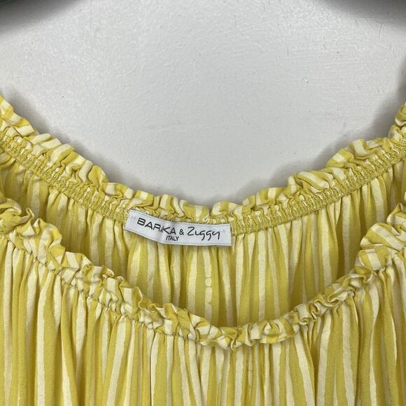 BARAKA & ZIGGY Made in Italy Womens Yellow Stripe Off-Shoulder Top EUC Flowy S - Picture 3 of 5